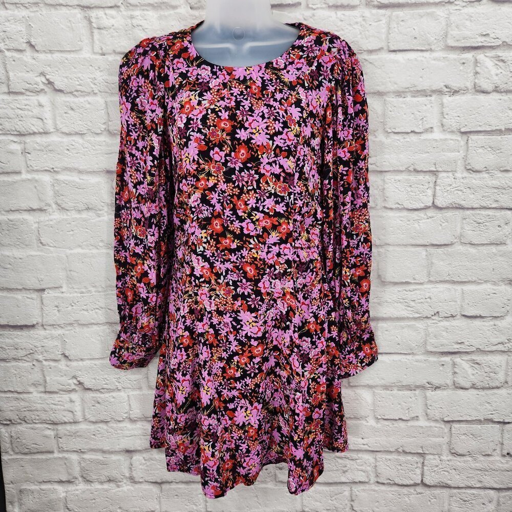 ZARA Women's Black Floral Open Back Side Zip Lined Mini Dress Medium